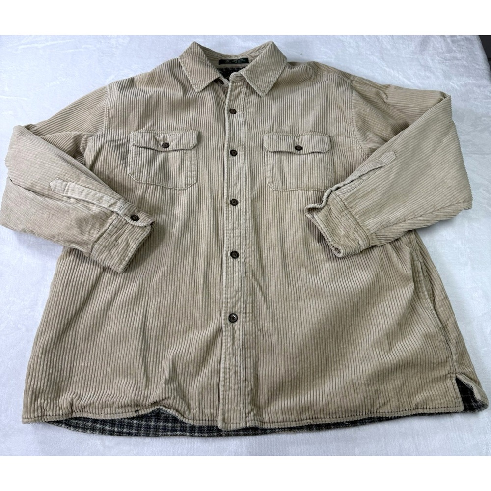 Vintage Claybrooke Outdoors Corduroy Shirt Mens 2XL Beige Heavy Shacket Chore‎